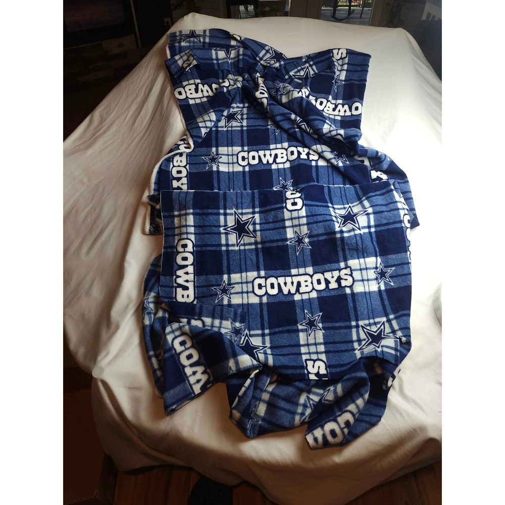 NFL Dallas Cowboys Fleece Throw Blanket Blue White Plaid Star Logo 26x52